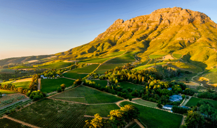 Jihoafrický region Stellenbosch a vinařská krajina kolem vinařství Thelema